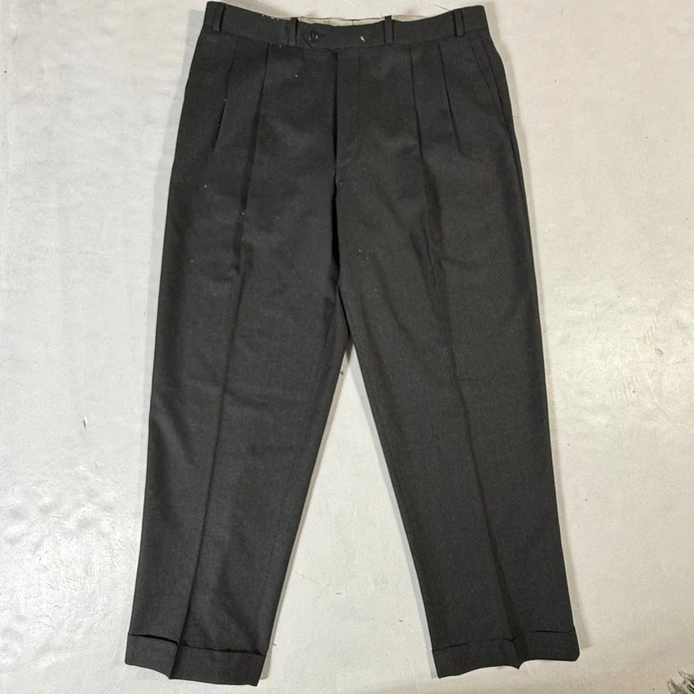 Lauren Ralph Lauren Pleated Wool Dress Pants‎ Trousers Mens 38x30 Charcoal Gray